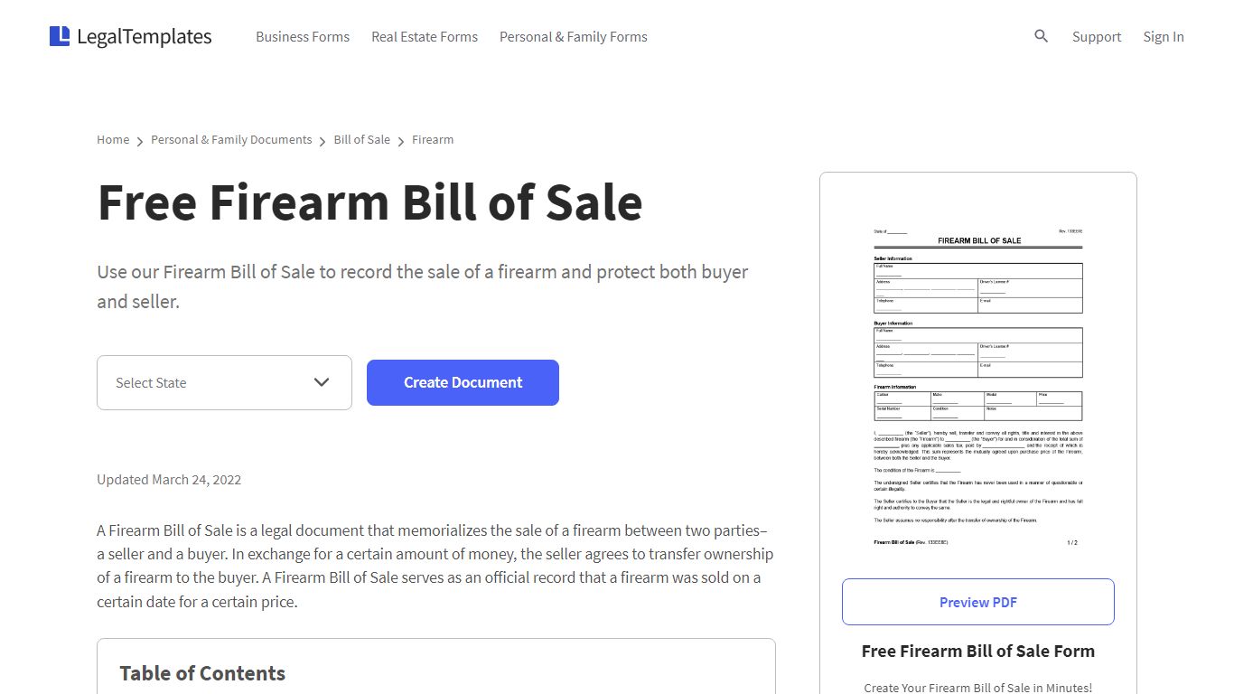 Free Firearm Bill of Sale - Legal Templates