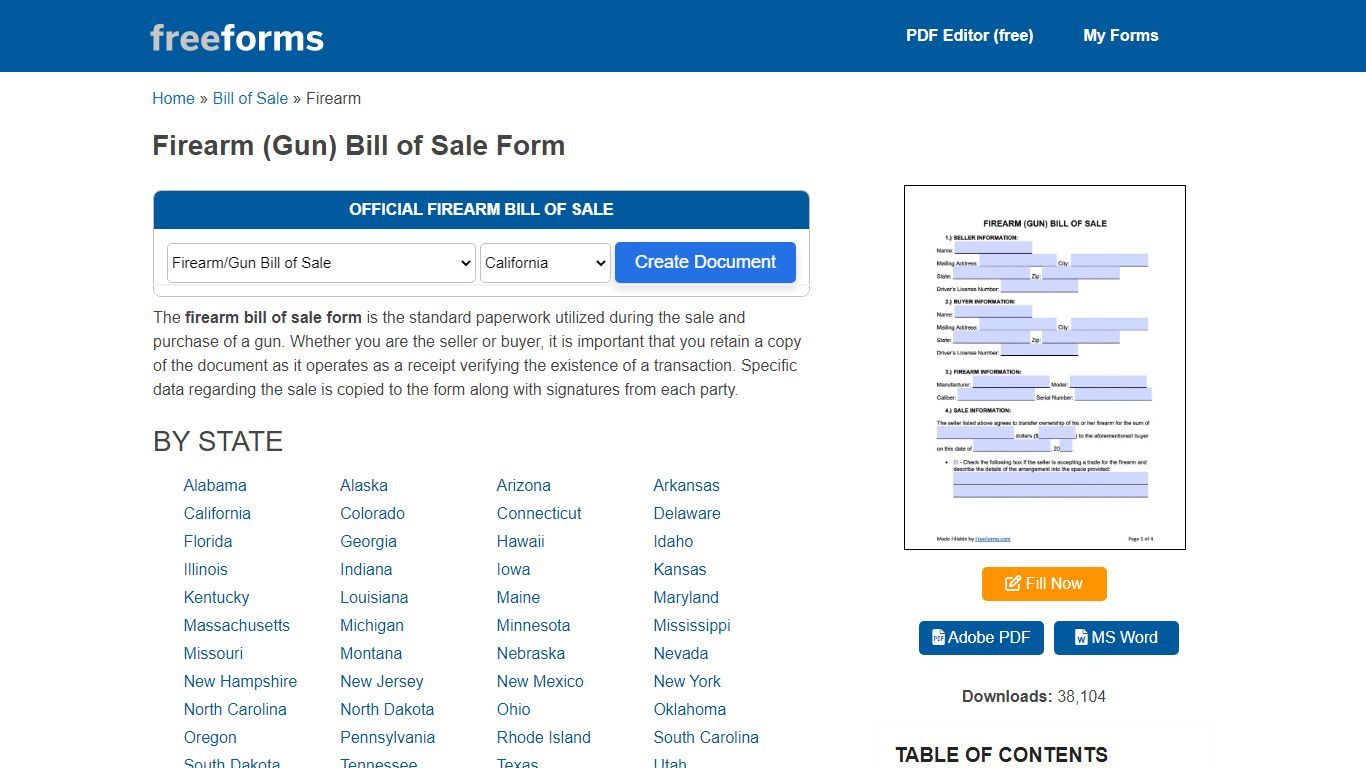 Free Firearm (Gun) Bill of Sale Form | PDF | WORD