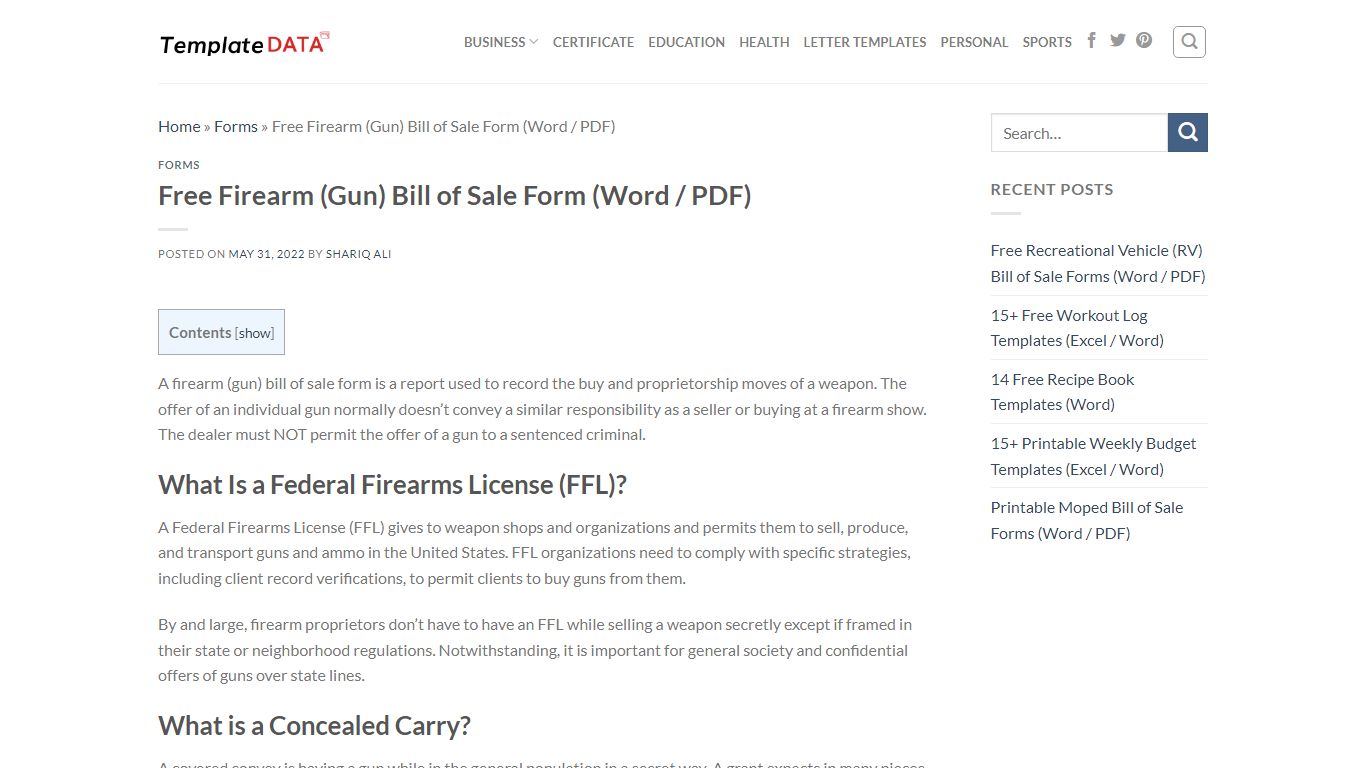 Free Firearm (Gun) Bill of Sale Form (Word / PDF)
